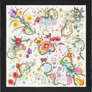 Gucci Flora Snake Print Silk Twill Scarf